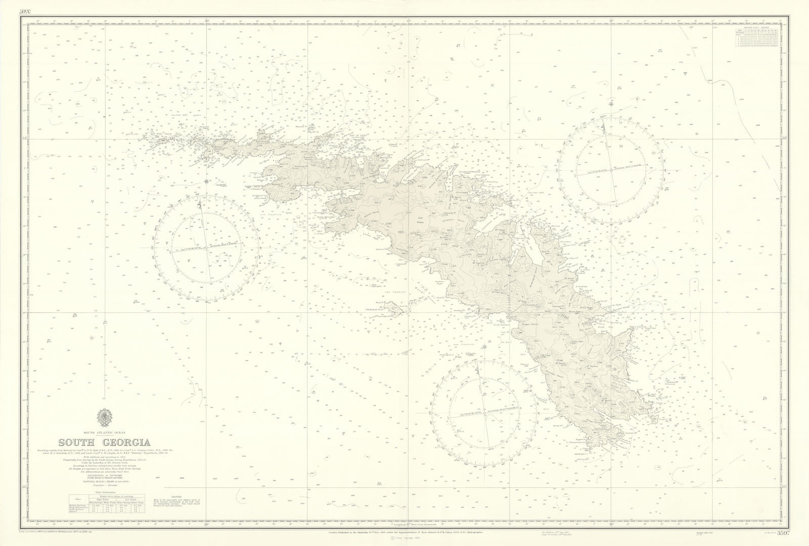 South Georgia Admiralty chart used on HMS Glamorgan in 1982 war. 1958 (1978) map